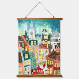 Illustratieve Londense stad in de sneeuwkerst Hangend Wandkleed