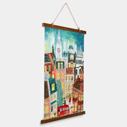 Illustratieve Londense stad in de sneeuwkerst Hangend Wandkleed (Gebogen)
