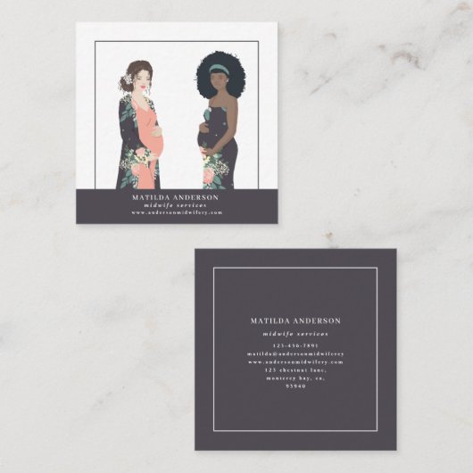 Illustratieve moedervlek: kleurrijk + bloem-vroedv vierkante visitekaartje (Voorkant / Achterkant)