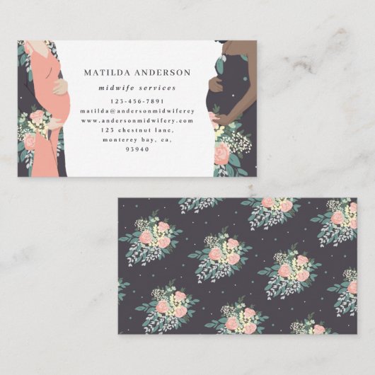 Illustratieve moedervlek: kleurrijk + bloem-vroedv visitekaartje (Voorkant / Achterkant)