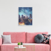 Illustratieve New York stad in de sneeuw nacht Canvas Afdruk (Insitu (Woonkamer))