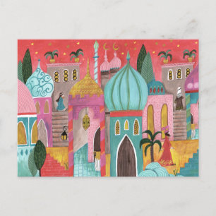 Illustratieve oosterse stad religieus Kerstmis Hol Feestdagenkaart