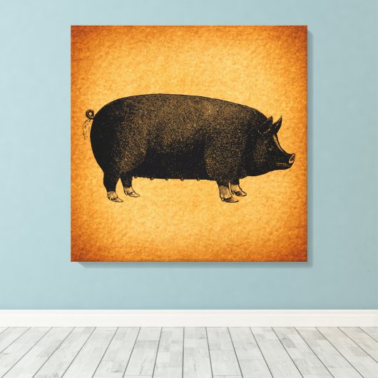 Illustratieve pig Rustic Art Canvas Afdruk (Insitu (Houten vloer))