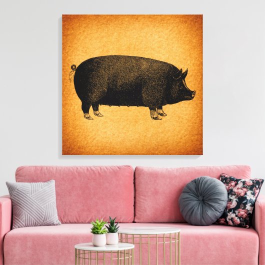 Illustratieve  pig Rustic Art Canvas Afdruk (Insitu (Woonkamer))