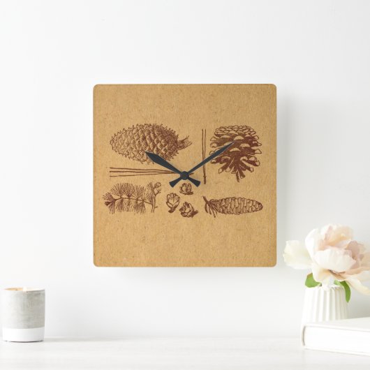 Illustratieve pijnbomen  Pinecone Art Vierkante Klok (Huis)