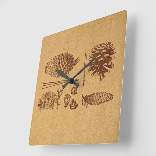 Illustratieve pijnbomen  Pinecone Art Vierkante Klok (Hoek)