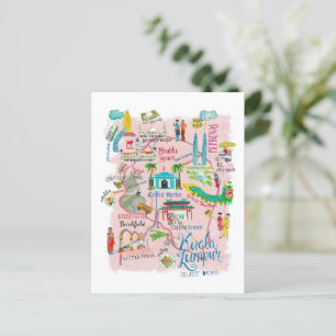 Illustratieve reisplattegrond van Kuala Lumpur Briefkaart
