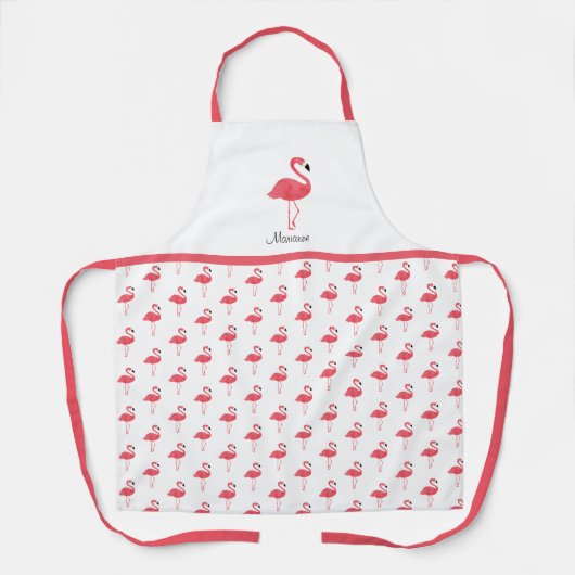 Illustratieve roze flamingo Bird Pattern Name Schort (Voorkant)