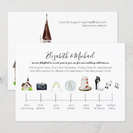Illustratieve tijdlijn voor Waterverf Church Weddi Kaart