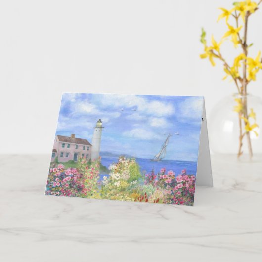 Illustratieve Tuin met Vuurtoren Aangepaste Verjaa Kaart (Gele Bloem)