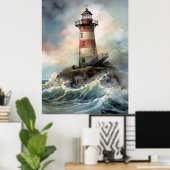 Illustratieve vuurtorendruk of -Poster Poster (Thuiskantoor)