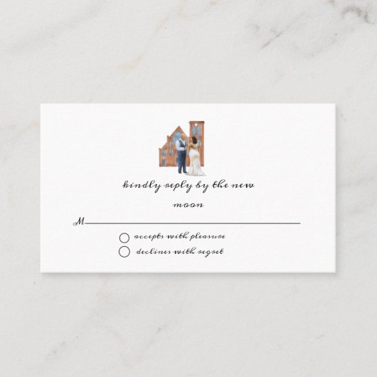 Illustratieve Waterverf Black Couple Wedding RSVP Visitekaartje (Voorkant)