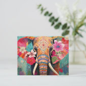 Illustration bunter Elefant mit Blumen Briefkaart (Staand voorkant)