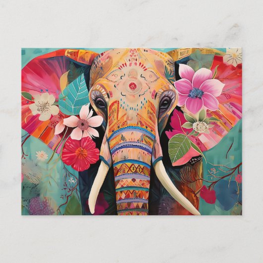 Illustration bunter Elefant mit Blumen Briefkaart (Voorkant)