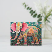 Illustration bunter Elefant mit Blumen Briefkaart (Staand voorkant)