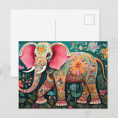 Illustration bunter Elefant mit Blumen Briefkaart (Voorkant / Achterkant)