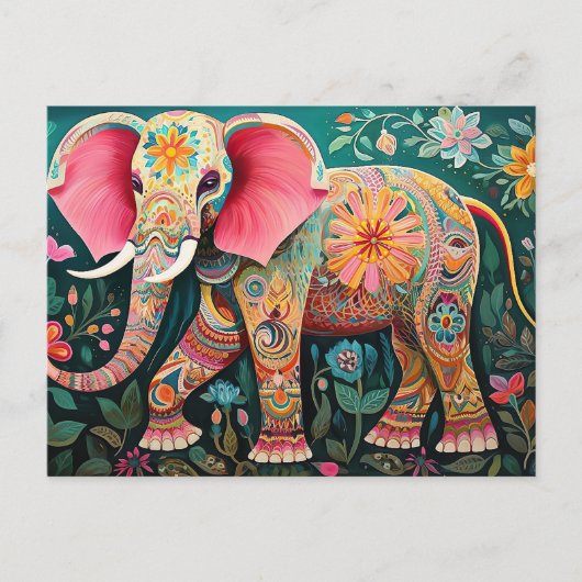 Illustration bunter Elefant mit Blumen Briefkaart (Voorkant)