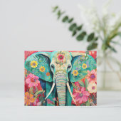 Illustration bunter Elefant mit Blumen Briefkaart (Staand voorkant)