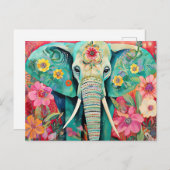 Illustration bunter Elefant mit Blumen Briefkaart (Voorkant / Achterkant)