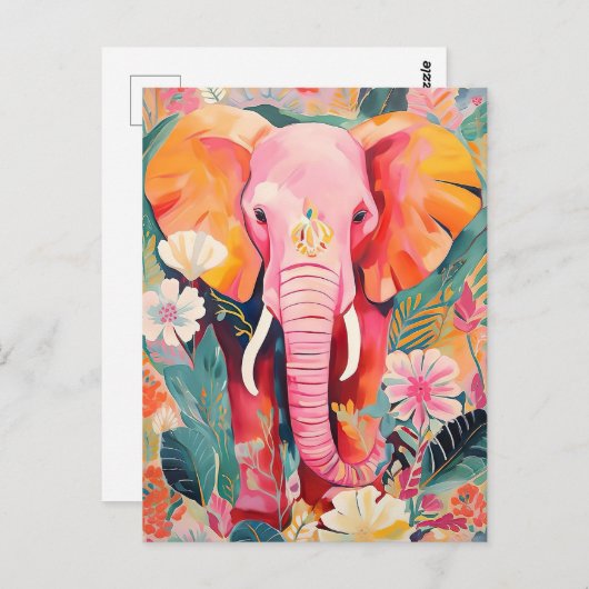 Illustration bunter Elefant mit Blumen Briefkaart (Voorkant / Achterkant)