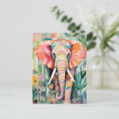 Illustration bunter Elefant mit Blumen pastel Briefkaart (Staand voorkant)