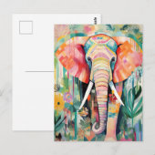 Illustration bunter Elefant mit Blumen pastel Briefkaart (Voorkant / Achterkant)