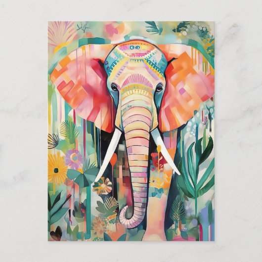 Illustration bunter Elefant mit Blumen pastel Briefkaart (Voorkant)
