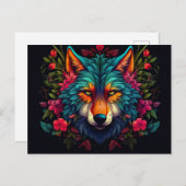 Illustration eines mystischen Wolfes mit Blumen Briefkaart (Voorkant / Achterkant)