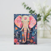 Illustration Elefant mit Blumen Briefkaart (Staand voorkant)