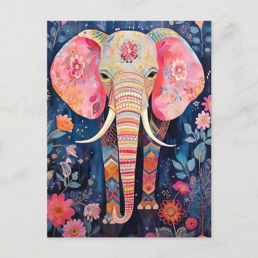 Illustration Elefant mit Blumen Briefkaart (Voorkant)