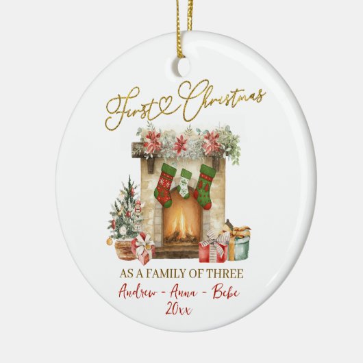 Illustration First Christmas Family of Three Keramisch Ornament (Links)