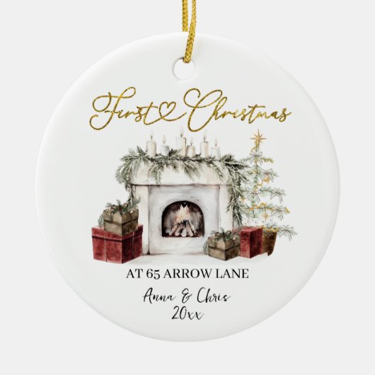 Illustration First Christmas in our new home Keramisch Ornament (Voorkant)