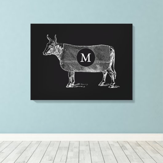  ILLUSTRATION Koe Monogram zwart Canvas (Insitu (Houten vloer))