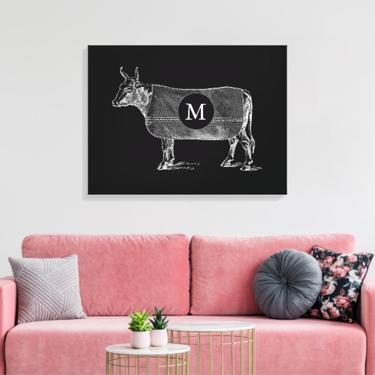 ILLUSTRATION Koe Monogram zwart Canvas (Insitu (Woonkamer))