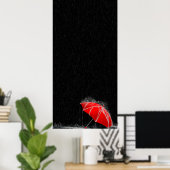 Illustration Lost Red Umbrella in Rain Poster (Thuiskantoor)