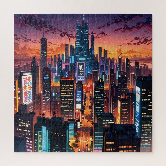 Illustration of a big city at night legpuzzel (Verticaal)