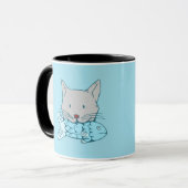 Illustration of a cat eating fish. mok (Voorkant links)