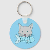 Illustration of a cat eating fish. sleutelhanger (Voorkant)