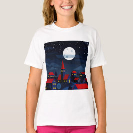 Illustration of a peaceful night town t-shirt