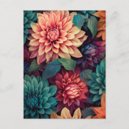 Illustration of colorful dahlia flowers briefkaart