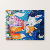 Illustration of fox hugging rabbit in the night legpuzzel (Horizontaal)