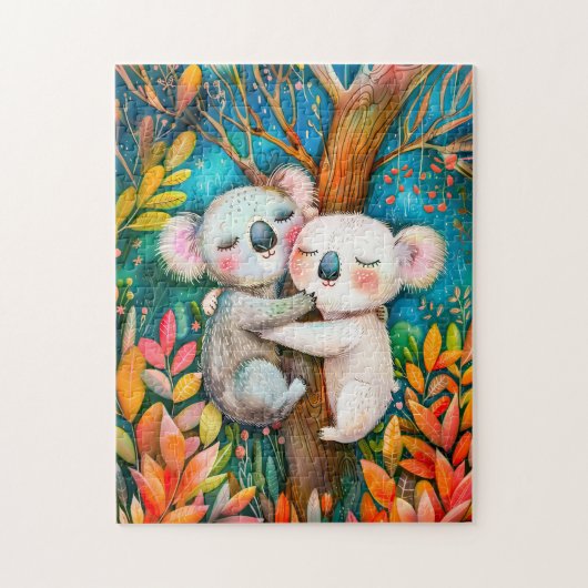Illustration of koalas hugging in eucalyptus fores legpuzzel (Verticaal)