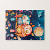 Illustration of owls hugging in forest at night legpuzzel (Horizontaal)