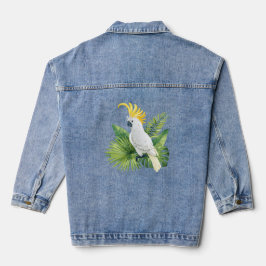 Illustration of parrot cockatoo denim jacket