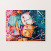 Illustration of two cats hugging in a cozy setting legpuzzel (Horizontaal)
