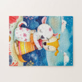 Illustration of two dogs playing at the beach legpuzzel (Horizontaal)