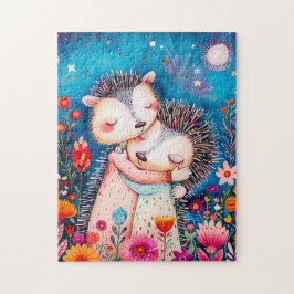 Illustration of two Hugging Hedgehogs in night at  Legpuzzel