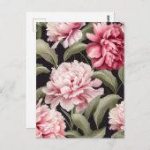 Illustration pink peony flowers with green leaves briefkaart (Voorkant / Achterkant)