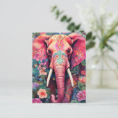 Illustration pinker Elefant mit Blumen Briefkaart (Staand voorkant)