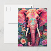 Illustration pinker Elefant mit Blumen Briefkaart (Voorkant / Achterkant)